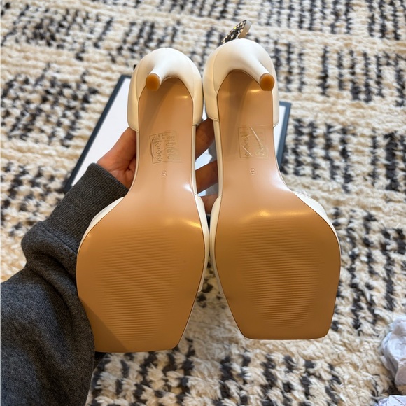 White Rhinestone Buckle Strap Stiletto Sandals - Picture 11 of 12